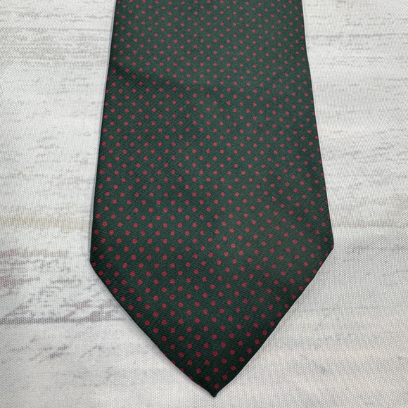 VTG Brooks Brothers Makers Silk Neck Tie Green Red Dots England Mens